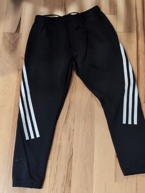 adidas Black Joggers with White Side Stripes, Men's Medium